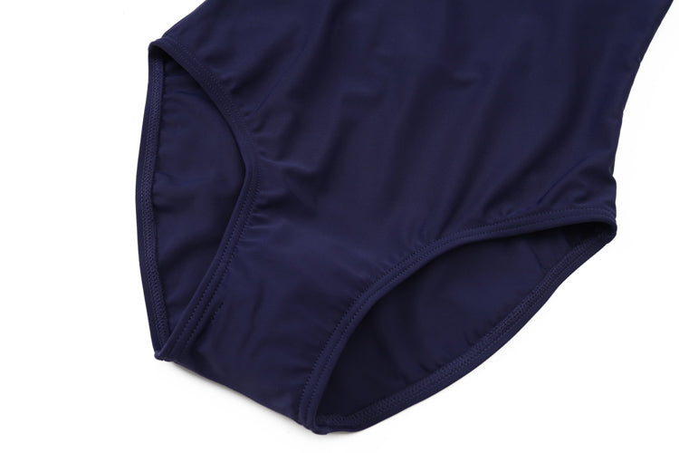 Close-up of 深藍色女童練習泳衣 <68400616-D1> fabric texture and stitching, ideal for 游泳課專用, shown against a plain white background.