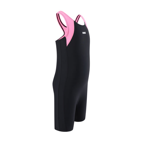 A blue girls’ practice swimsuit (藍色女童練習泳衣 <68401830-H2>) shown on a plain white background. The sleek, sporty design is ideal for young swimmers who value performance and style.